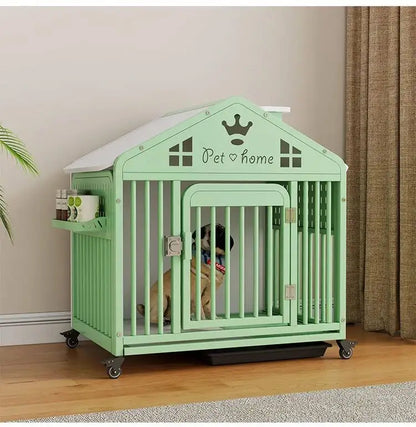 the DOG VILLA - Multi-Functional Solid Wood Steel Frame Pet Dog Villa, Small/Medium-Sized Dog Cage, Indoor Outdoor Dog Cage, Dog Bed with Toilet