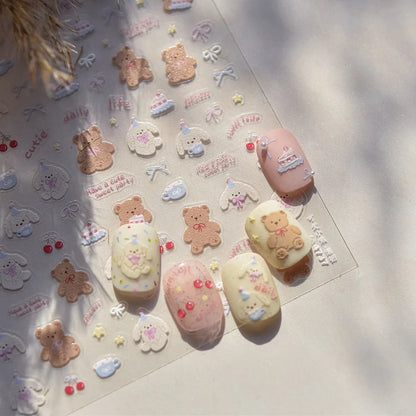 Graffiti Cat Claw Rabbit Bunny Bear Dog Flower Lovely Animal Fruit Dim Sum Candy Sunflower Adhesive 5D Nail Art Stickers Decal