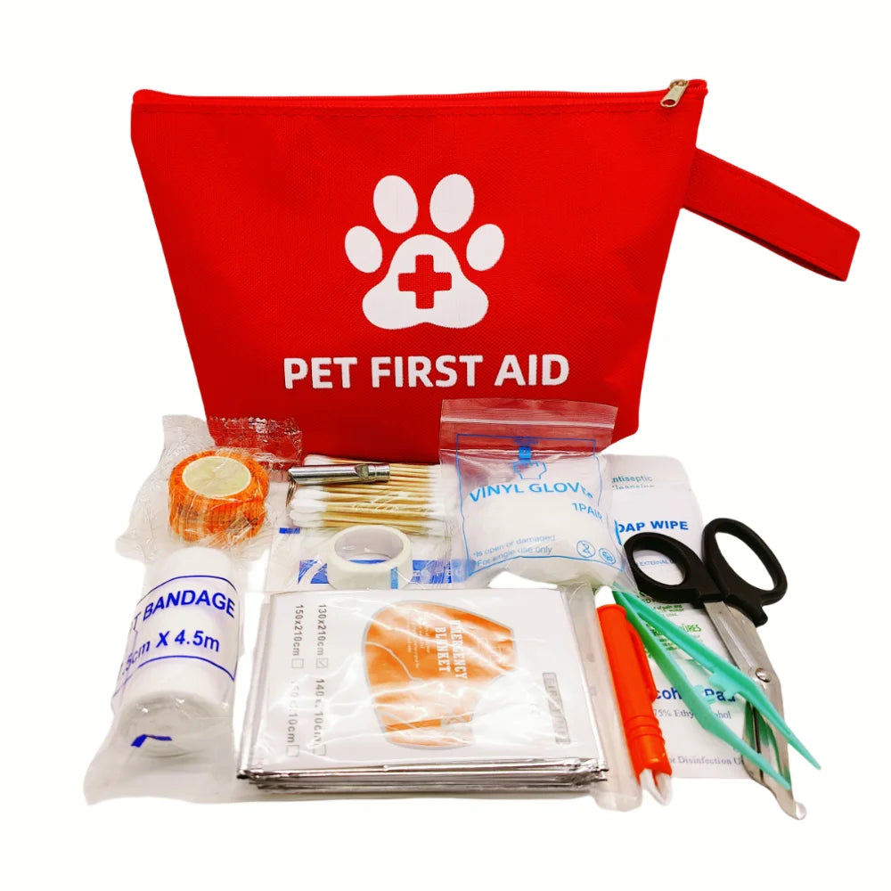the PET FIRST AID - Pet Emergency Kit, Dog/Cat Travel Kit for Waterproof Resistant High Visibility Reflective First Aid Pouch, Dog Camping Essentials