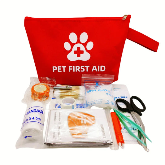 the PET FIRST AID - Pet Emergency Kit, Dog/Cat Travel Kit for Waterproof Resistant High Visibility Reflective First Aid Pouch, Dog Camping Essentials