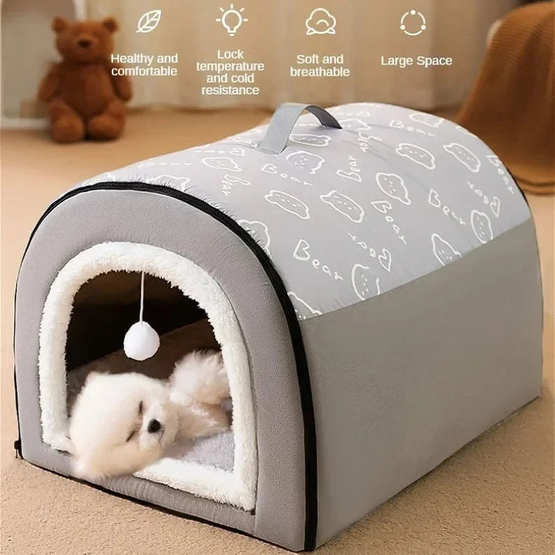 Winter Warm Foldable Pet House Removable Washable Dog Kennel Puppy Cave Sofa Pet Bed House for Large Dog and Small & Medium Cats