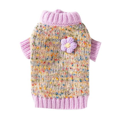 Autumn and Winter Pet Dot Little Flower Sweater Comfortable Warm Dog Clothes Teddy Cat Clothing Puppy Clothes for Small Dogs