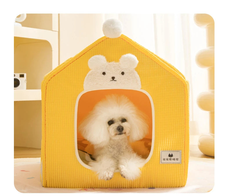 Detachable Pet House Winter Cartoon Bear Warm Cat House Suitable Small Medium Sized Dogs Cats Dog Nests and Caves Pet Supplies
