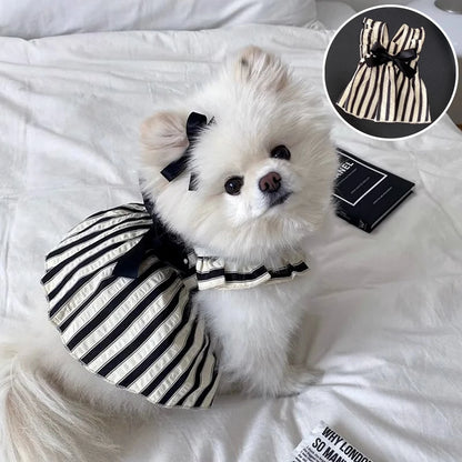 Big Bow Striped Small Dog Princess Dress Black Fashion Medium Cat Dress Thin Summer Puppy Skirt for Dog Clothes