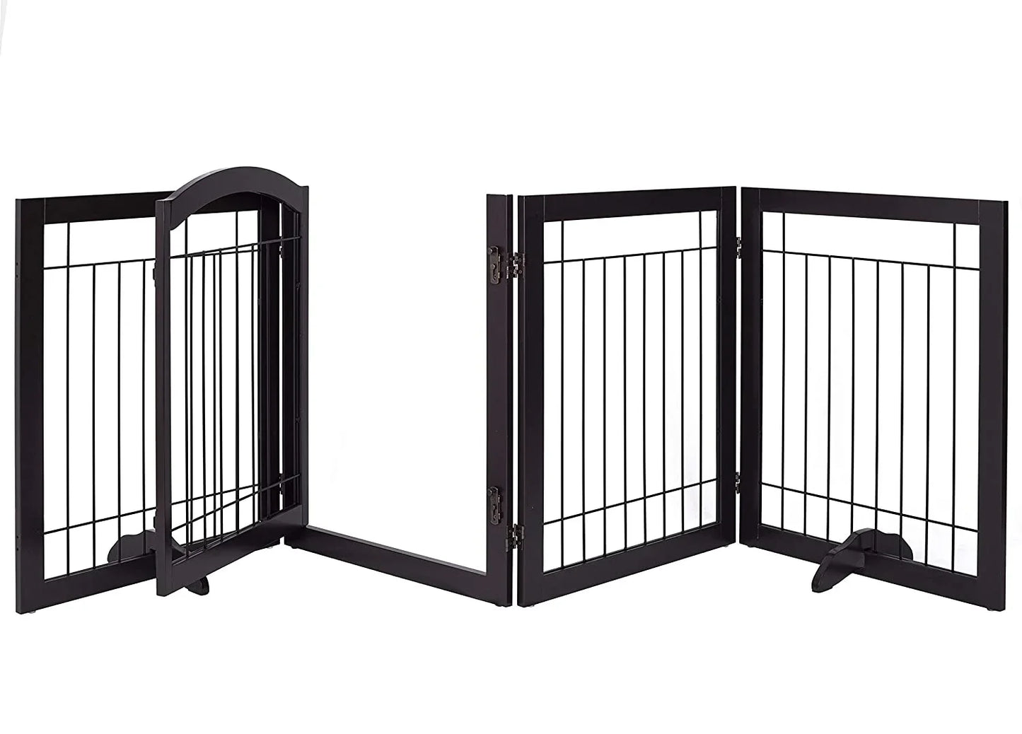 the BARRIER FENCE - Wood Pet Fence, Indoor Stainless Steel Dog Cage, Dog Fence - Large Outdoor With 4 Panels