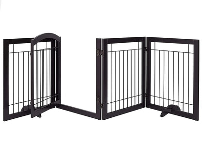 the BARRIER FENCE - Wood Pet Fence, Indoor Stainless Steel Dog Cage, Dog Fence - Large Outdoor With 4 Panels