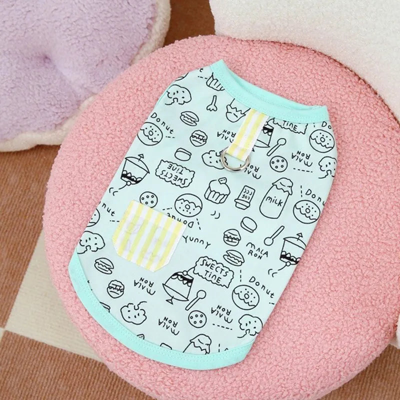 the FOODIEPUP SUMMER TEE - Dog Vest Summer Cartoon Food Graffiti Thin Shirts, Dog Puppy T-Shirt, Cat Clothing, Chihuahua, Cooling Dog Vest, Pet Cat/Dog Clothes