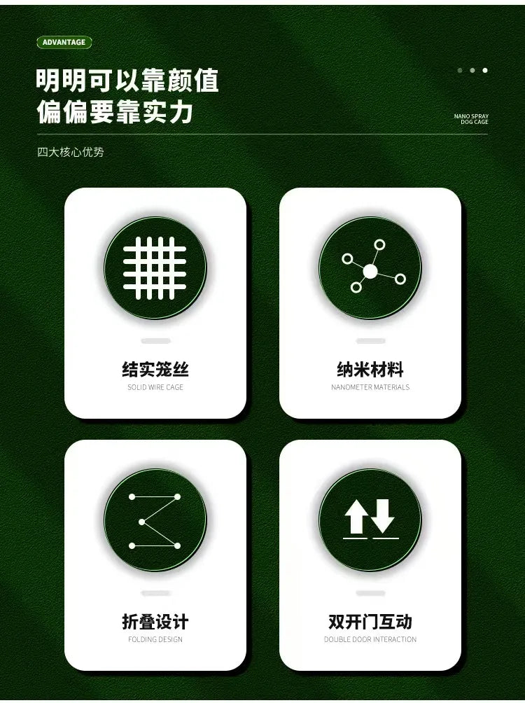 t‌he GREEN MACHINE - Heavy-Duty Foldable Dog Crate with Toilet - Reinforced for Small/Medium/Large Breeds, Indoor Pet Cage with Removable Tray