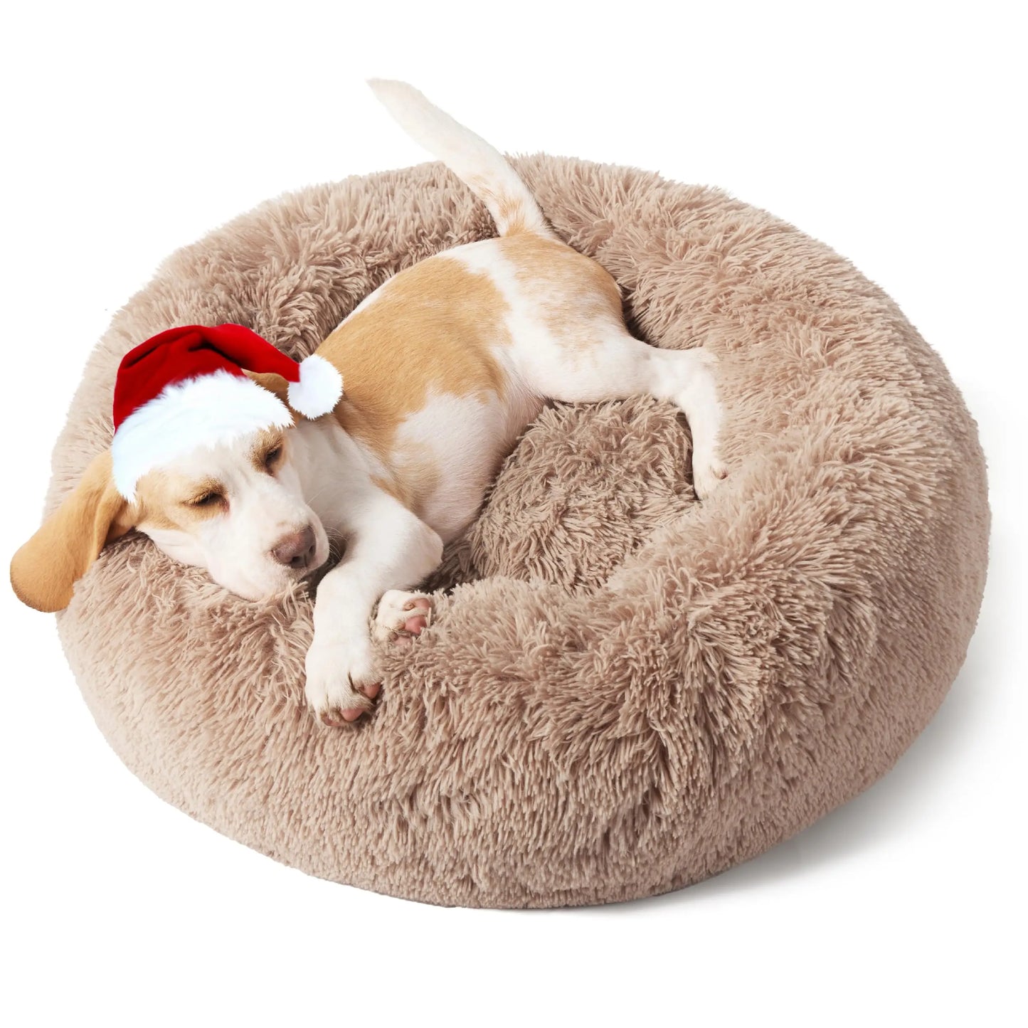Calming Dog Bed for Small Dogs - Donut Washable Small Pet Bed, Anti-Slip Round Fluffy Plush Faux Fur Large Cat Bed