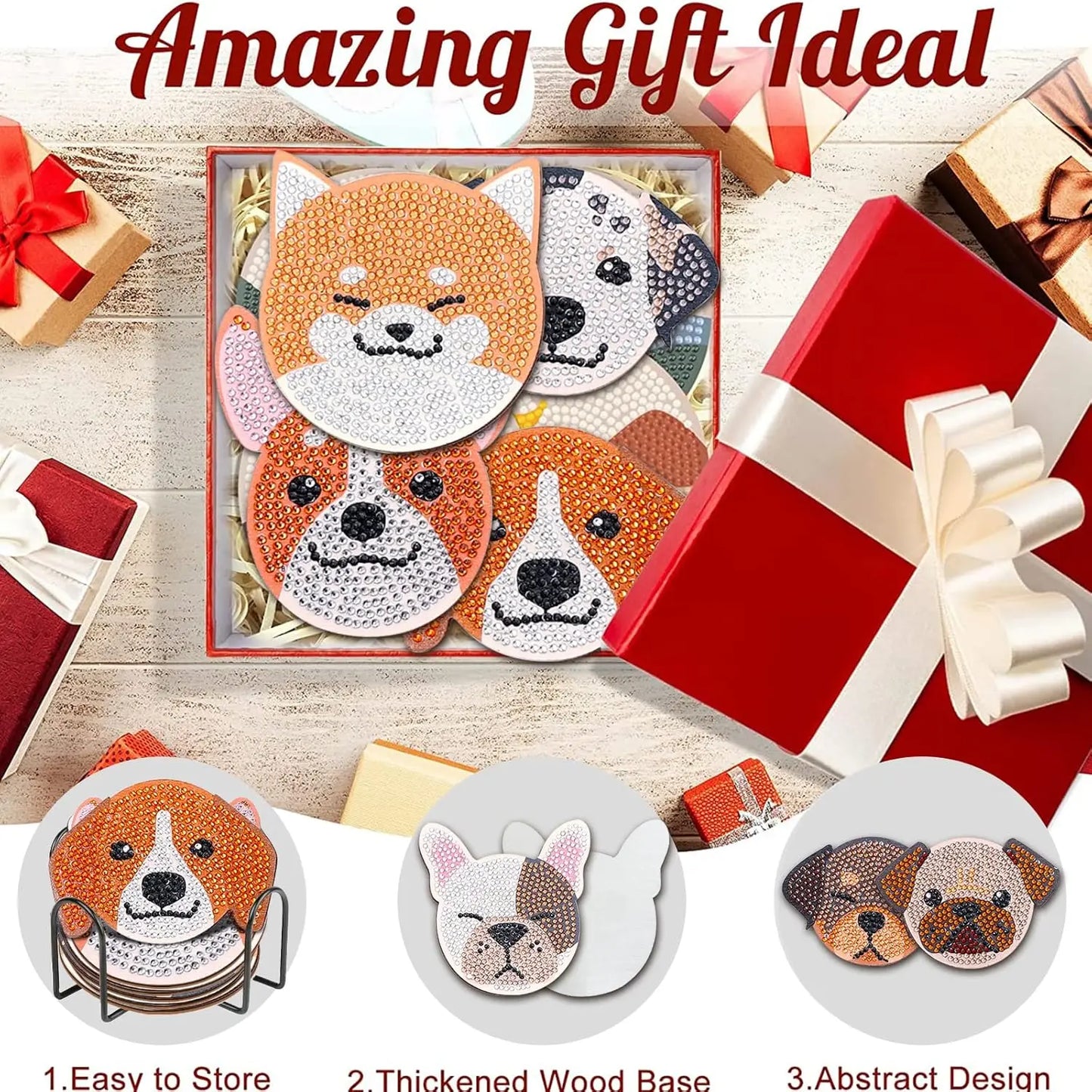 10 pieces/set of wooden coasters with dog patterns and diamond paintings, DIY creative diamond painting coasters, holiday gifts