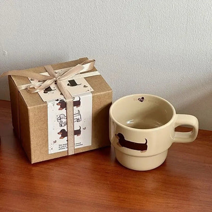 3D Ceramic Cup Cartoon Dachshund Dog Mug Funny Cute Sausage Dog Coffee Mug Fashionable Tea Coffee Cup Great Present Idea
