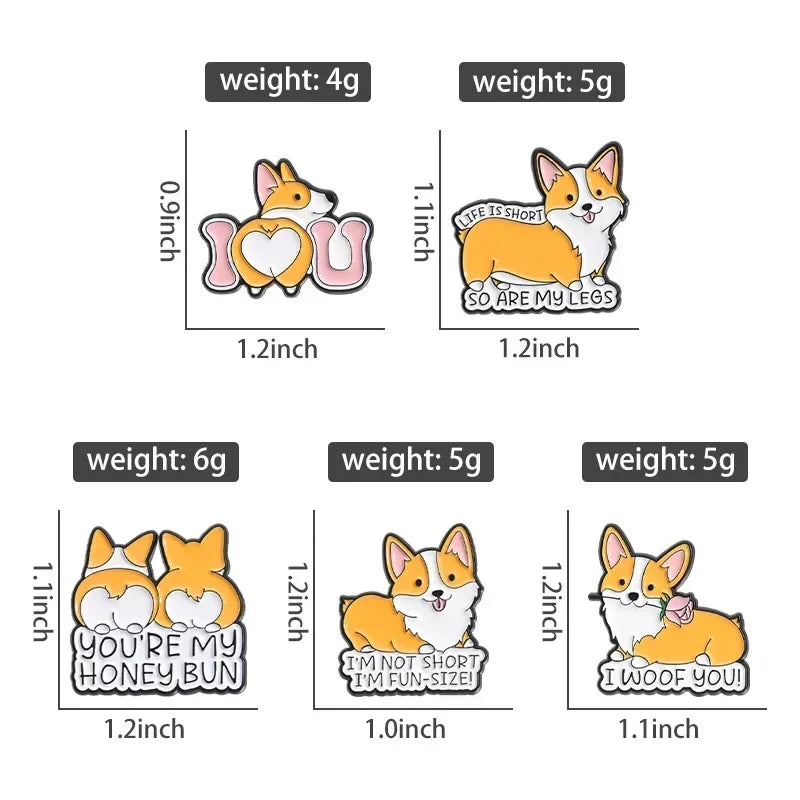 Cute Dog Enamel Brooches Short Legs Corgi Cartoon Puppy Animal Pins Clothing Hat Ornament Badge Custom Jewelry Gifts Wholesale