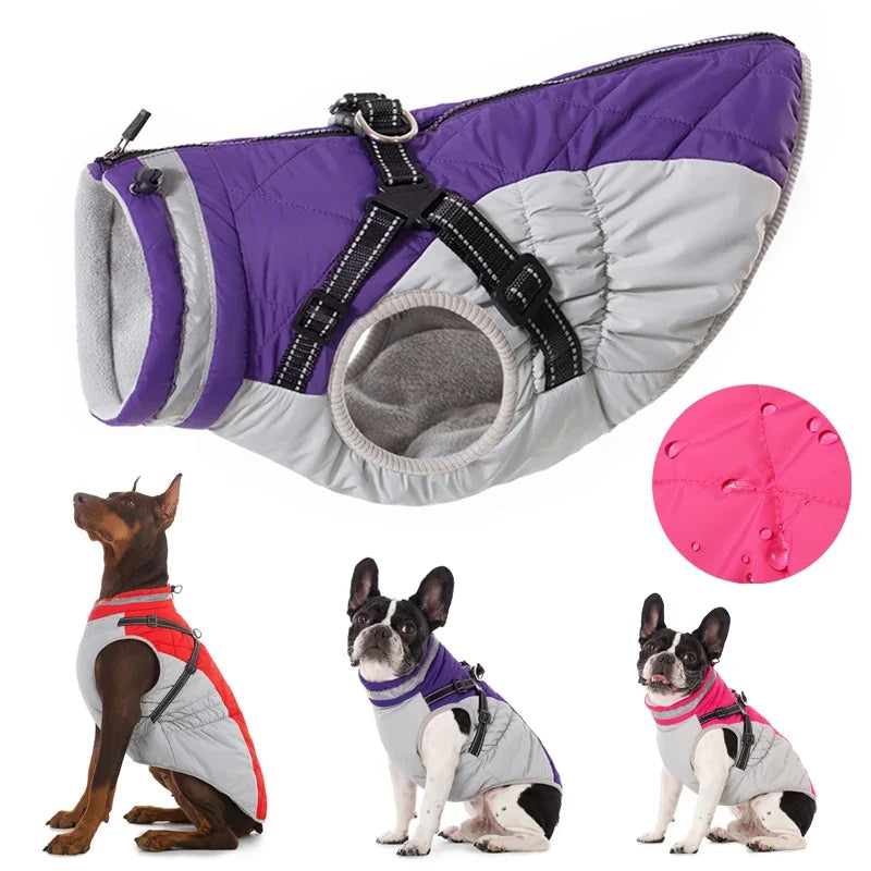 the PAWARMOR HARNESS JACKET - Waterproof Pet Jacket with Harness, Winter Warm Dog Clothes for Small/Large Dogs, Labrador Coat, Chihuahua, French Bulldog Outfits