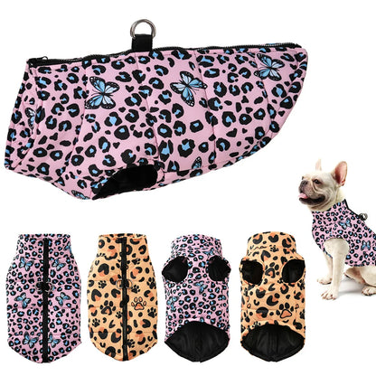 Pet Dog Coat For Small Medium Dogs Cats Winter Warm Fleece Puppy Clothing Print Jacket With D-ring Schnauzer Bulldog Pug Costume