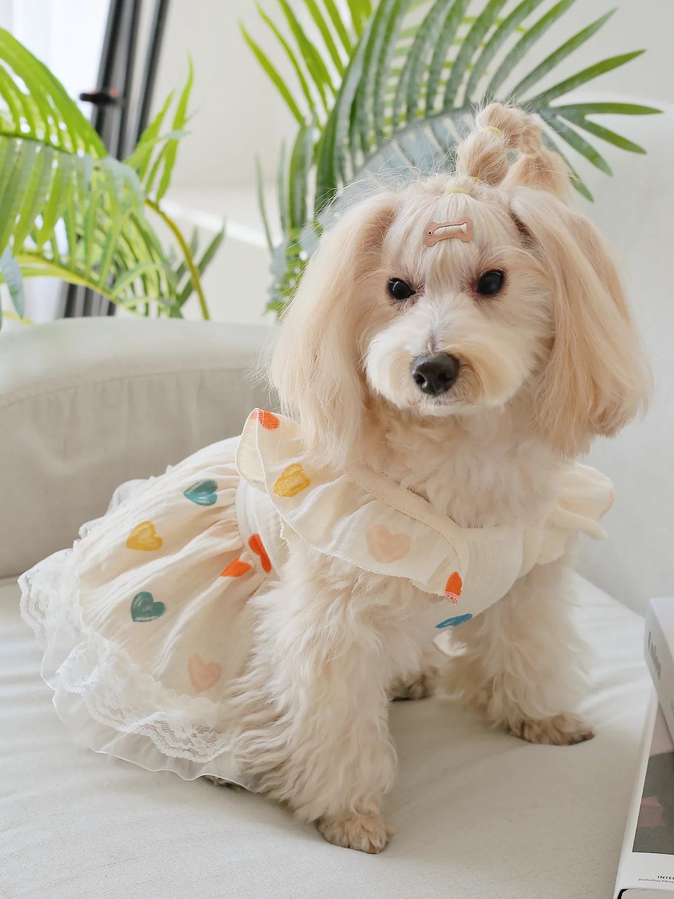 Pet Light Yellow Heart-shaped Little Fly Sleeve Dress Cat and Dog Four Season Vest Puppy Clothes Dog Dresses for Small Dogs