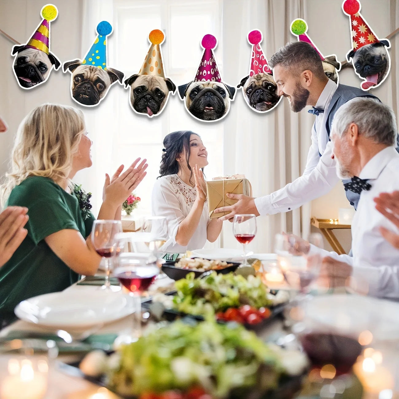 Pug Birthday Garland, Pug Dog Birthday Banner, Pug Bday Party Decoration for Pug Lovers