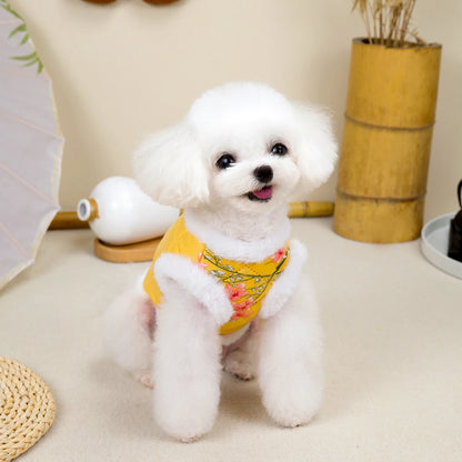 New Year Chinese Style Pet Dog Tang Suit  Warm Pet Vest Clothes Festival Small Dogs Winter Jacket Dog Costume Outfits