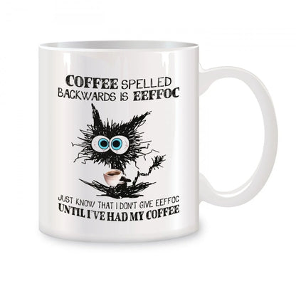 Coffee Spelled Backwards Is Eeffoc Mugs For Cat Gifts Novelty Coffee Ceramic Tea Cups White 11 oz