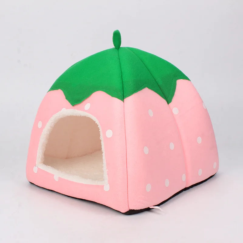 the DOGGY BERRY - Dog/Cat Soft Foldable Portable Strawberry House, Winter Autumn Dog/Puppy/Kitten Warm Bed Tent, Pet Supplies, Cute Cat/Dog Cave Nest