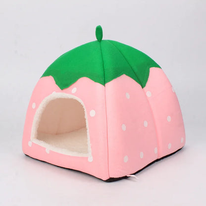 the DOGGY BERRY - Dog/Cat Soft Foldable Portable Strawberry House, Winter Autumn Dog/Puppy/Kitten Warm Bed Tent, Pet Supplies, Cute Cat/Dog Cave Nest