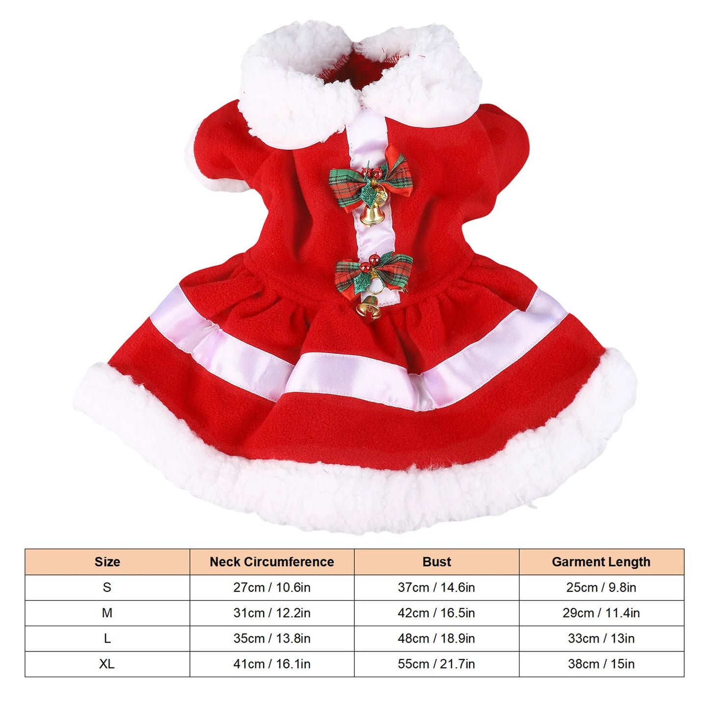 Dog Christmas Dress Doll Collar Thickening Comfortable Warm Cute Puppy Holiday Dress Costume with Bell for Party Cosplay