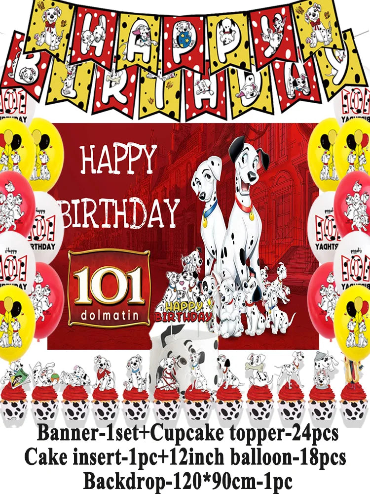 Disney 101 Dalmatians Birthday Party Supplies Cartoon One Hundred and One  Dog Balloon Backgrounds Cake Topper Banner Kids Gifts