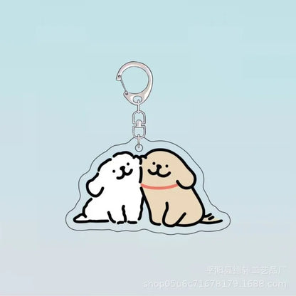 Cartoon Little White Dog Key Chain Cute Acrylic Maltese Dog Bag Pendant Micro Landscape Decoration Key Ring Jewelry Wholesale