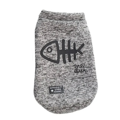 Cute Fleece Pet Clothes Fish Bone Pattern Warm Dog Hoodie Sweater Autumn Winter Dog Vest Button Dogs Short Sleeve Jacket Vest