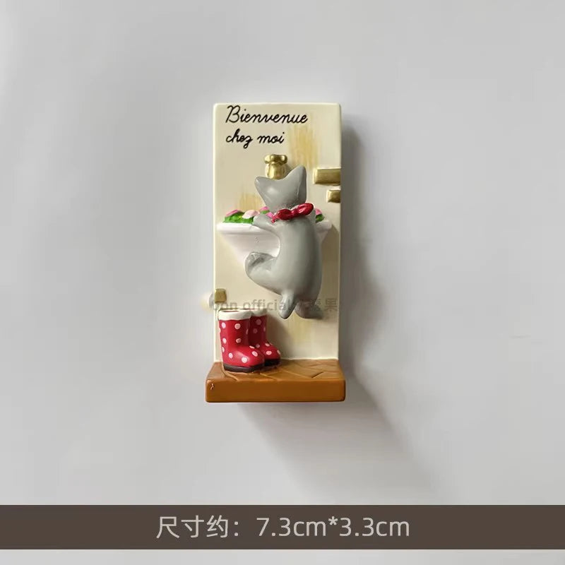 3D Fridge Magnet Puppy Cartoon Cat and Dog Refrigerator Stickers  Anti-theft Entrance Door Decorative Magnetic Creative Message