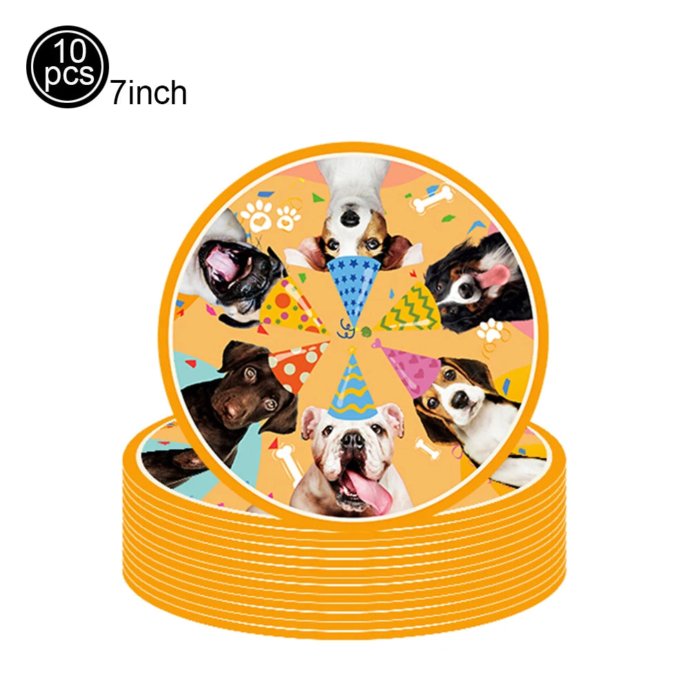 Dog Party Table Decoration Paper Plates Nakpins Banner Hangings Cake Toppers Gift Bags Stickers Kids Puppy Themed Party Supplies