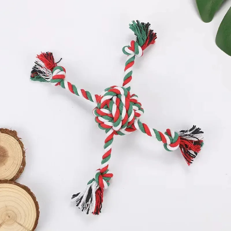 the TINSEL TUG TOY - Christmas Dog Toy, Pet Cotton Rope Knot, Interactive Dog Toys, Ball for Puppy/Chihuahua, Large Dogs Toothbrush Chew, Dog Accessories