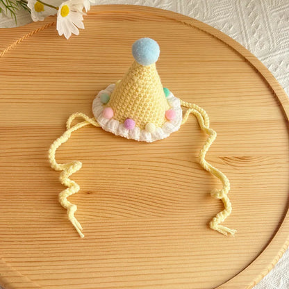 the CROCHET CANINE - Pet Dog/Cat Birthday Hat, Pet Party Dress Up, Photo Decoration, Dog Neck Cute Handmade Set, Dog Accessories for Small Dogs/Puppy