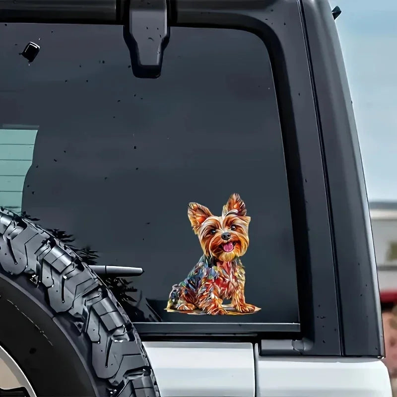 15cm Colorful Yorkshire Terrier Puppy Car Stickers Vinyl Waterproof Scratch-Resistant Decals for Cars, Trucks, Motorcycles