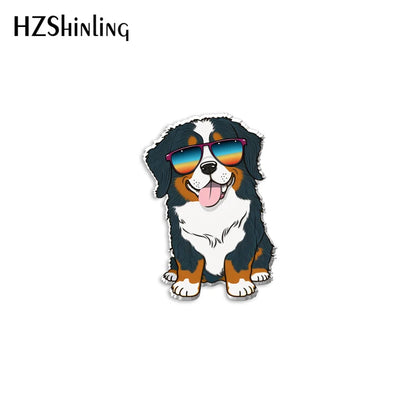 2023 New Bernese Mountain Dog Acrylic Lapel Pin Animal Epoxy Butterfly Clasp Pin Handmade Butterfly Brooch