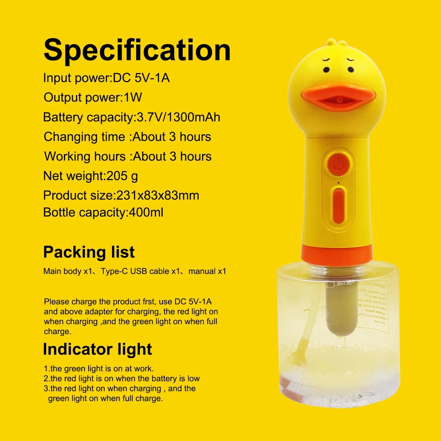 Yellow Duck Electric Foam Machine ,Handhold Automatic Soap Dispenser Foam Machine Launcher For Cat & Dog Bathing Pet Accessories