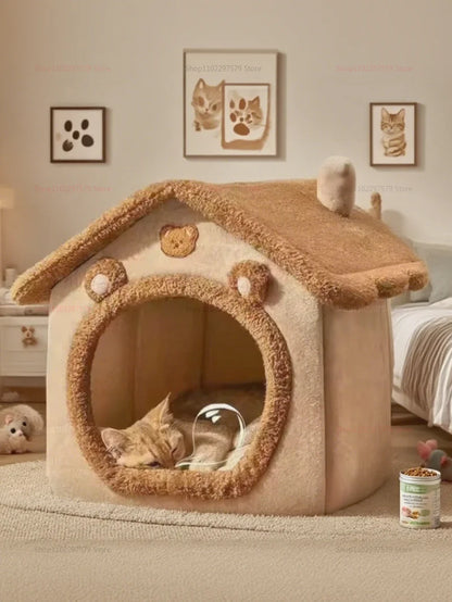 the DOGGY VILLA - Enclosed Cat/Dog Kennel with Dirt Resistance Washable Comfort Villa, All Season Detachable Cat/Doghouse Suitable for Indoor/Outdoor