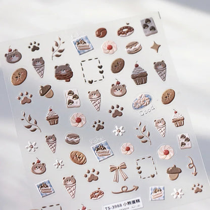 Graffiti Cat Claw Rabbit Bunny Bear Dog Flower Lovely Animal Fruit Dim Sum Candy Sunflower Adhesive 5D Nail Art Stickers Decal