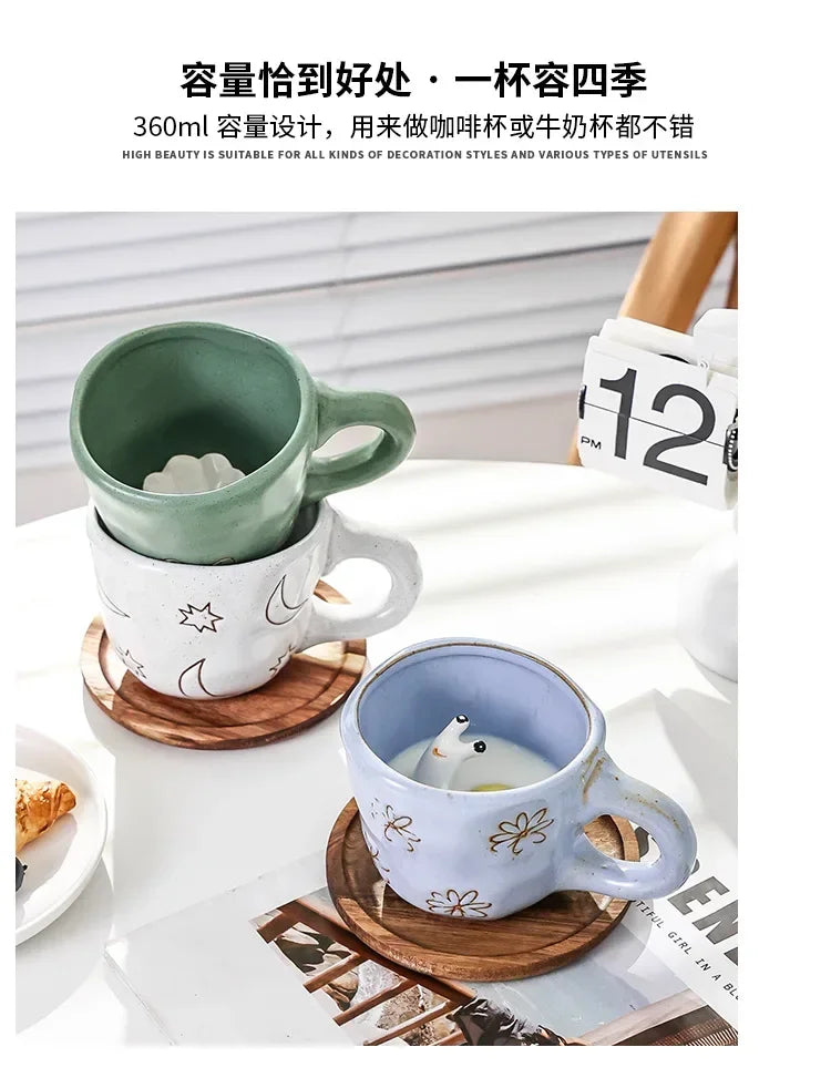 360ml Cups Ceramic Funny Cartoon Animal Tea Milk Cups Cute Handmade 3D Snail Daisy Dog Cat Coffee Mugs Creative Unique Gifts