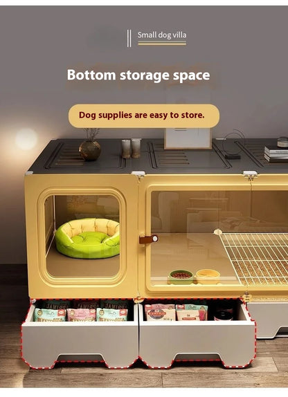 the LUXURY PET VILLA - Luxury Metal Small Dog Crate: 1-Bed-1-Living-1-Bath Villa, Separated Toilet, Indoor Integrated Doghouse/Cathouse