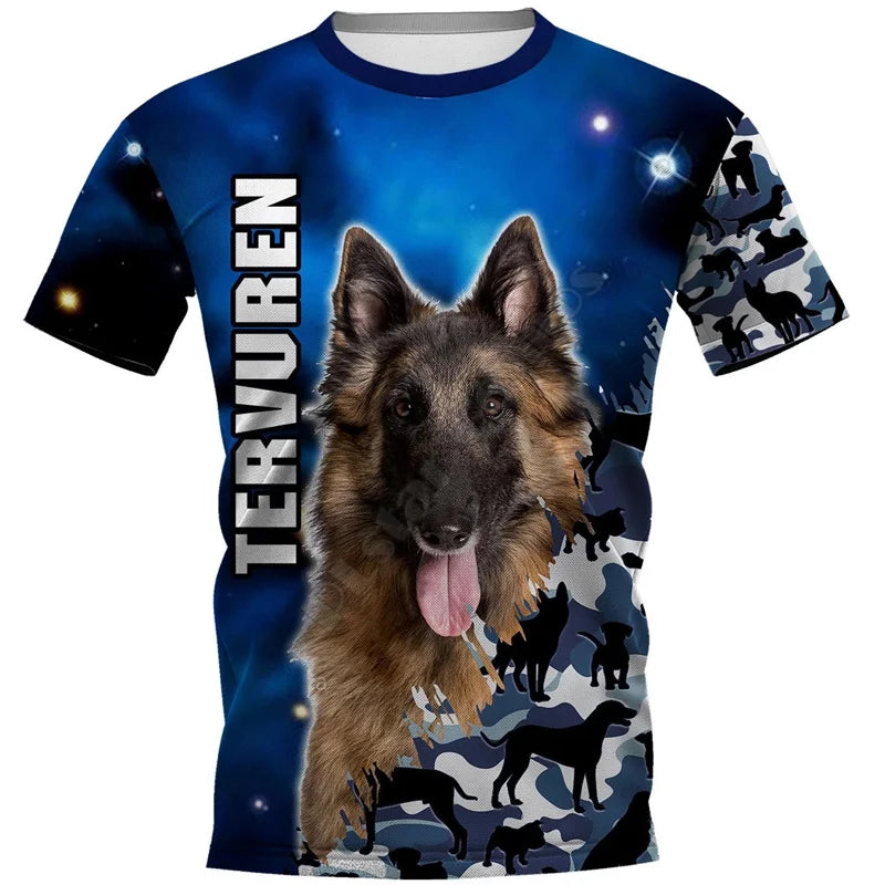 the BLUE SPACE DOGS - Amstaff Pitbull Dog T-Shirt, Men's 3D Doggy Printed Tee Shirts, Women's Clothing, Summer Kids Casual Tops Tees Short Sleeve