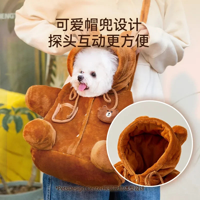 Autumn and Winter Portable Going Out Bag Warm Windproof Bear Cute Cute Shoulder Satchel Pet Messenger Bag