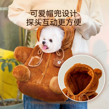 Autumn and Winter Portable Going Out Bag Warm Windproof Bear Cute Cute Shoulder Satchel Pet Messenger Bag