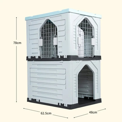 the DOUBLE DECKER DOGHOUSE - Dog Villa with Two Floors, Outdoor Doghouse, Dogs Cage Suitable All Seasons in Summer Rainproof, Outdoor Waterproofing Cat/Dog House