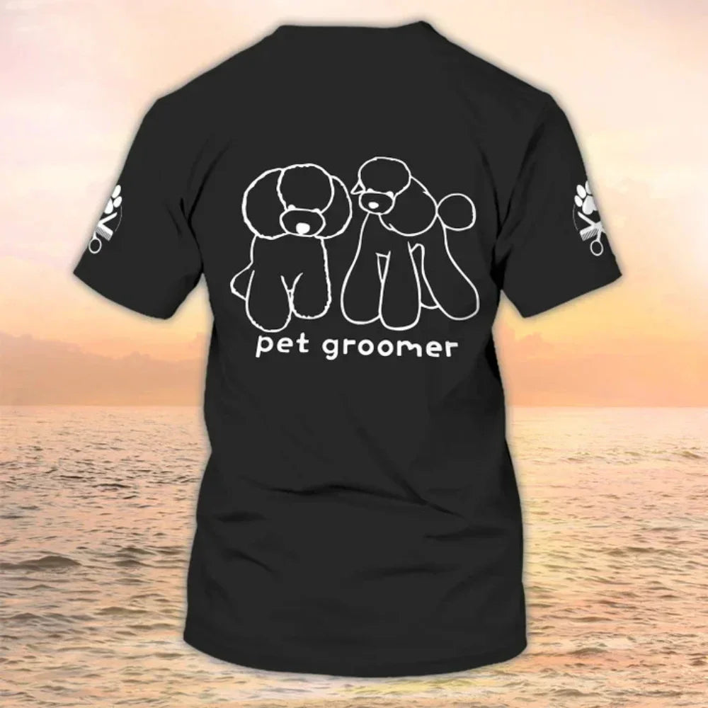the GROOMER - Dog Grooming Graphic Printed Casual T-Shirts, Pet Groomer Customized Oversized Workwear, EU Size Unisex Pullover