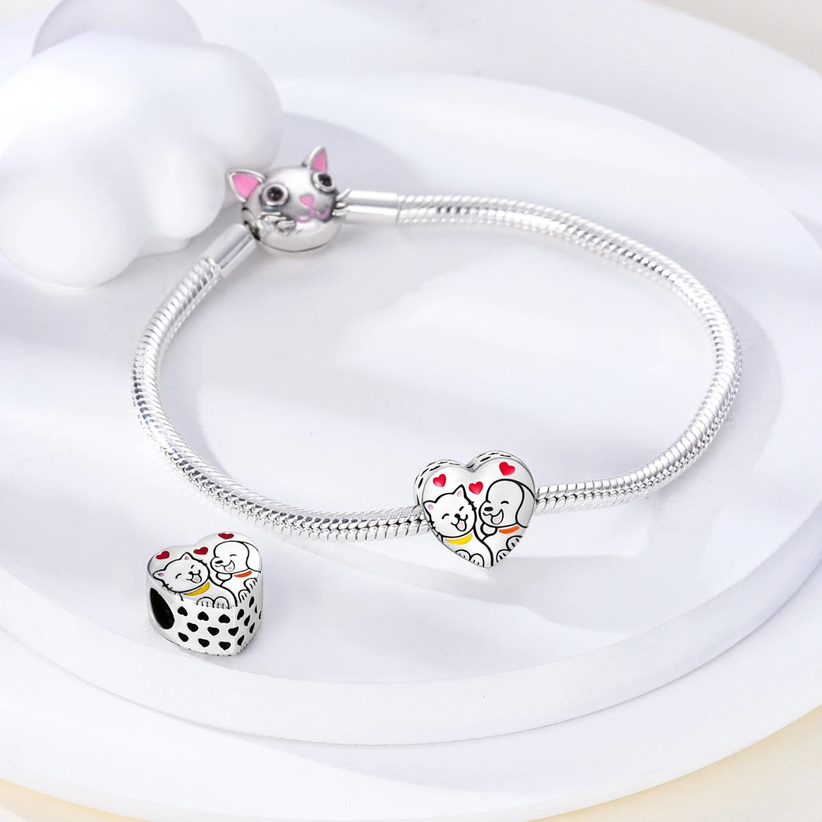 Dog Pet Charms 925 Silver Doggy Paw French Bulldog Bones Beads fit Original Bracelet DIY Fine Jewelry