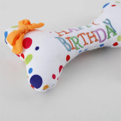 Pet Dog Toy Cute Birthday Cake Squeaky Toys Bite Resistant Bone Shape Stuffed Toy Cat Puppy Chew Toy Interactive Dog Accessories