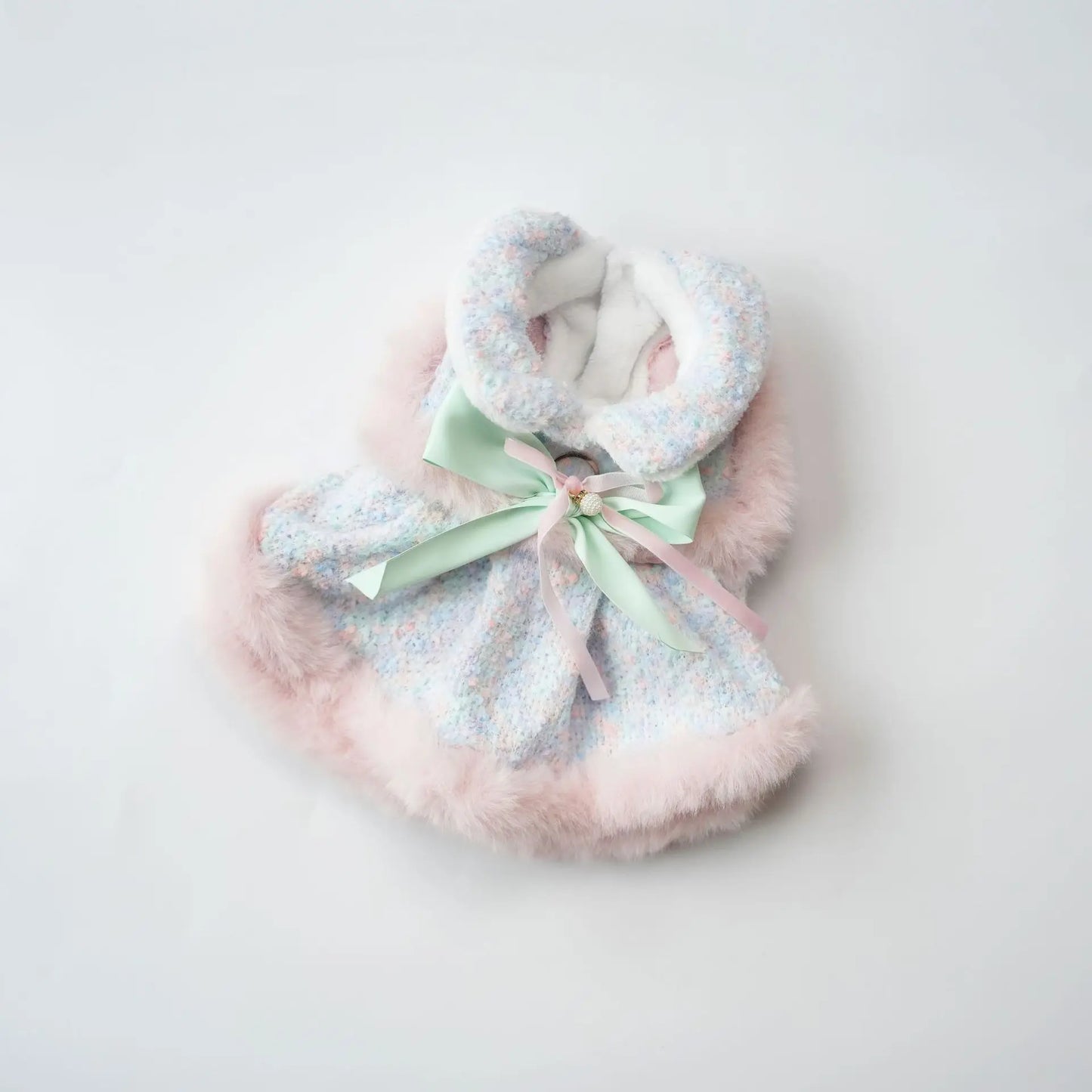 Pet Colorful Bow Set Skirt Autumn/Winter Bow Plush Coat Dress Warm Clothes Teddy Clothes Puppy Clothes for Small Dogs