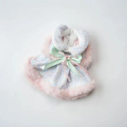 Pet Colorful Bow Set Skirt Autumn/Winter Bow Plush Coat Dress Warm Clothes Teddy Clothes Puppy Clothes for Small Dogs