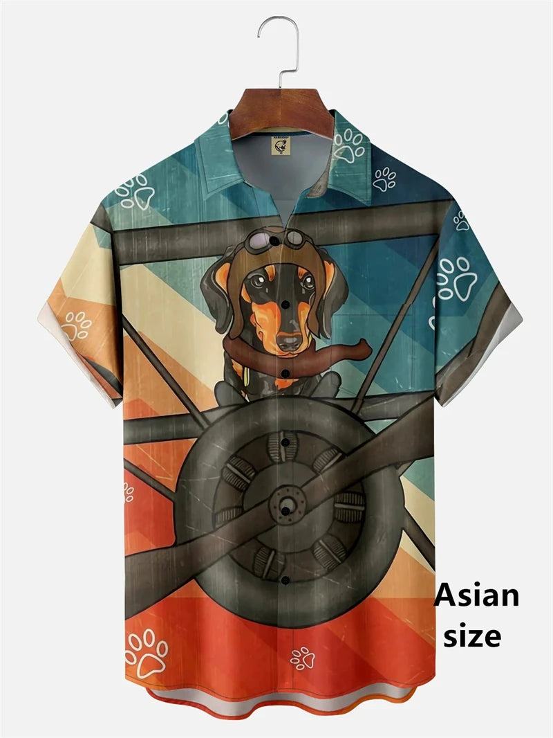 the HOT DOG DACHSHUND - Funny Cartoon Hot Dog Dachshund Graphic Shirts, Men/Women 3D Printed Casual Vacation Hawaiian Short Sleeve Shirts, Button Blouse