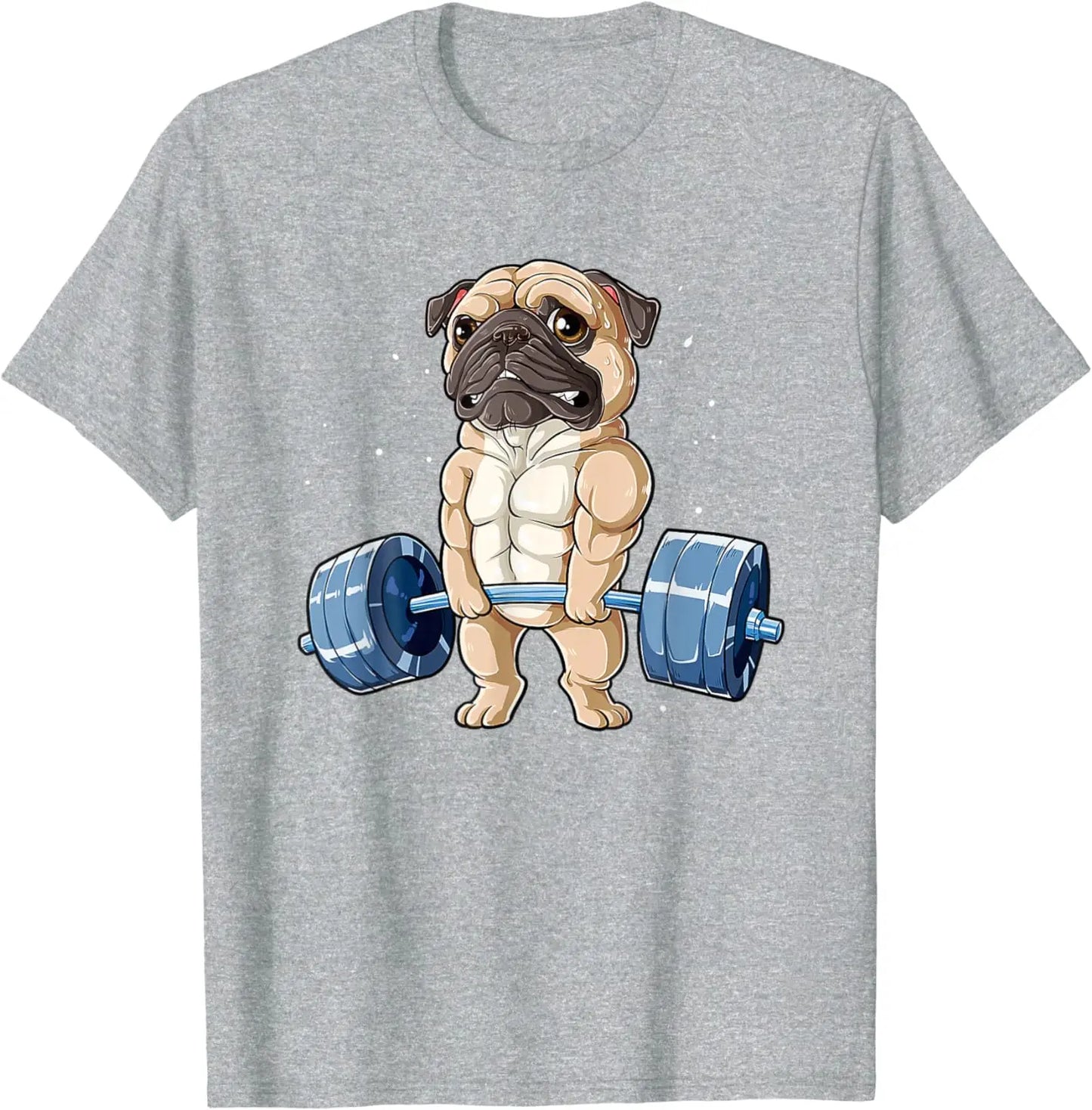 the PUG GYM DOG - Pug Weightlifting Funny Animal Men Fitness Gym Workout Tee, T-Shirt for Men/Women, Men Clothing Print Tee